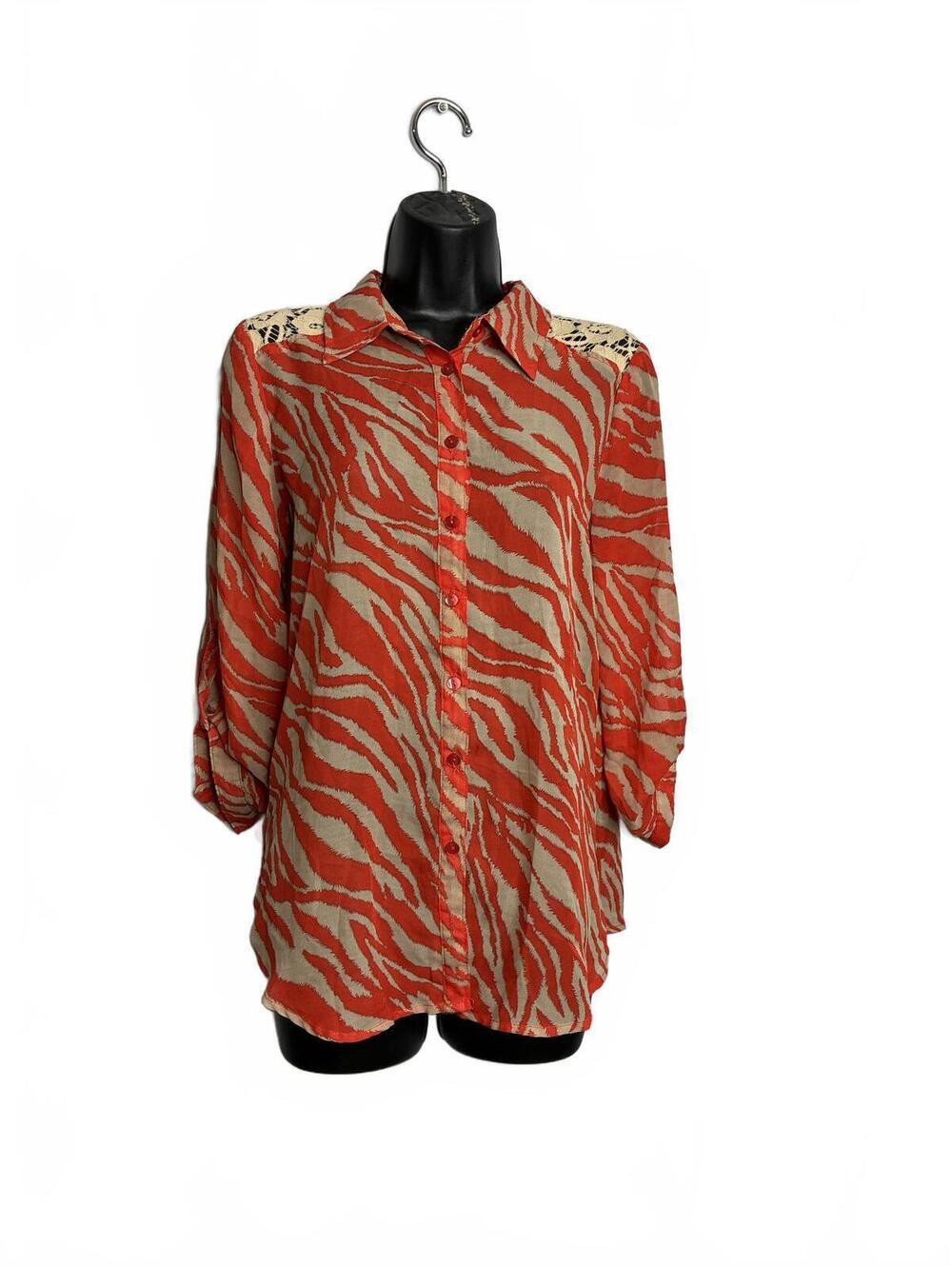 IZ Byer Women's Long Sleeve Button-Up Shirt with Crochet Lace Detail Size L